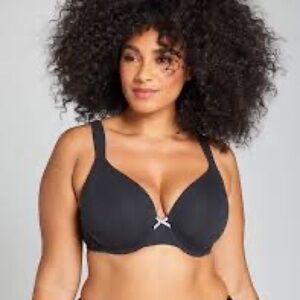 Cacique Lane Bryant Lightly Lined Full Coverage Black Cotton Logo Bra 42DDD